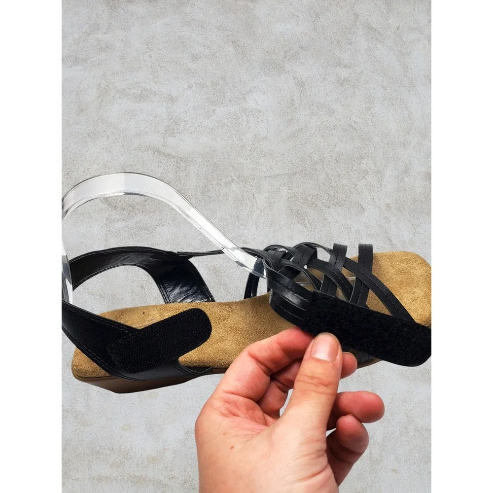 NIB Angel Steps Keri Black Caged Wedge Sandals Strappy Shoes Womens 10M - Picture 3 of 8